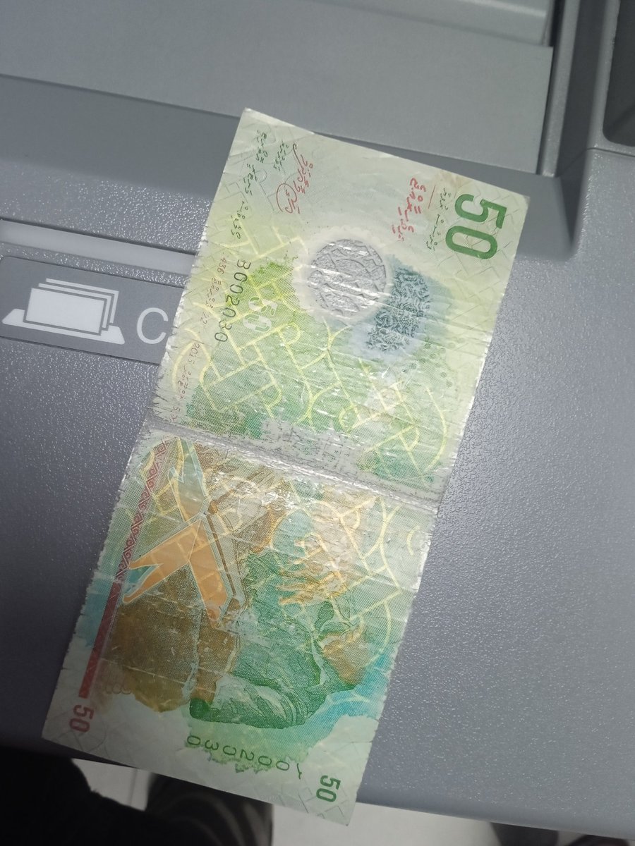 phatsified's tweet photo. The ultimate irony: CBM's ATM gave me a worn-out MVR 50 note. Nobody accepted it. So I brought it back to the very same ATM to deposit, and it promptly rejected its own issuance! My money isn't even good enough for the machine that gave it to me. Help!
#CBM #MVR50 https://t.co/3moHYTrH5e