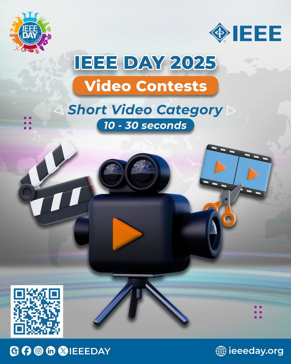 IEEEDay's tweet image. 💫 Small Clip. Big Impact! Got 30 seconds? That’s all you need to show your IEEE Day energy! ⚡
Whether it’s a quick flash of your celebrations, your innovative projects, or your team’s enthusiasm — make every frame count!

ieeeday.org/video-contest-…

#IEEEDay2025 #ShortVideoContest