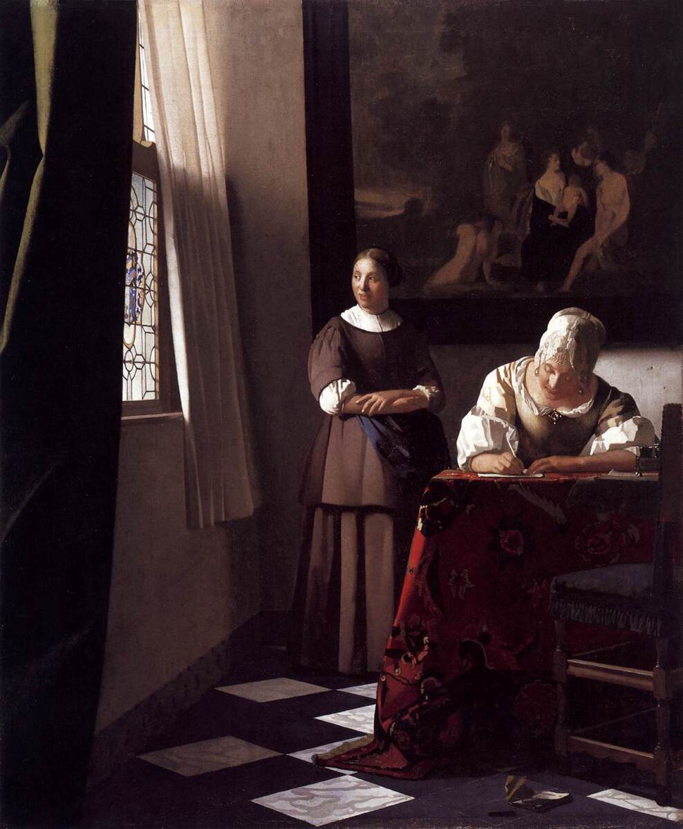 Lady Writing a Letter with Her Maid #artbots #vermeer