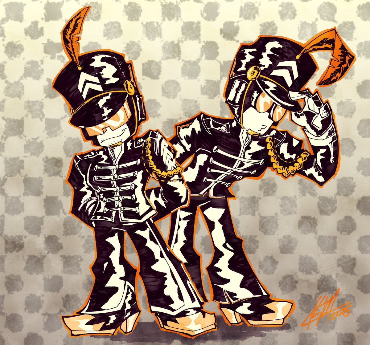 TheSpaceHatter's tweet image. 🧡💀🧡

Been listening to MCR&apos;s The Black Parade a lot so... Have Emo Parade Tankmen