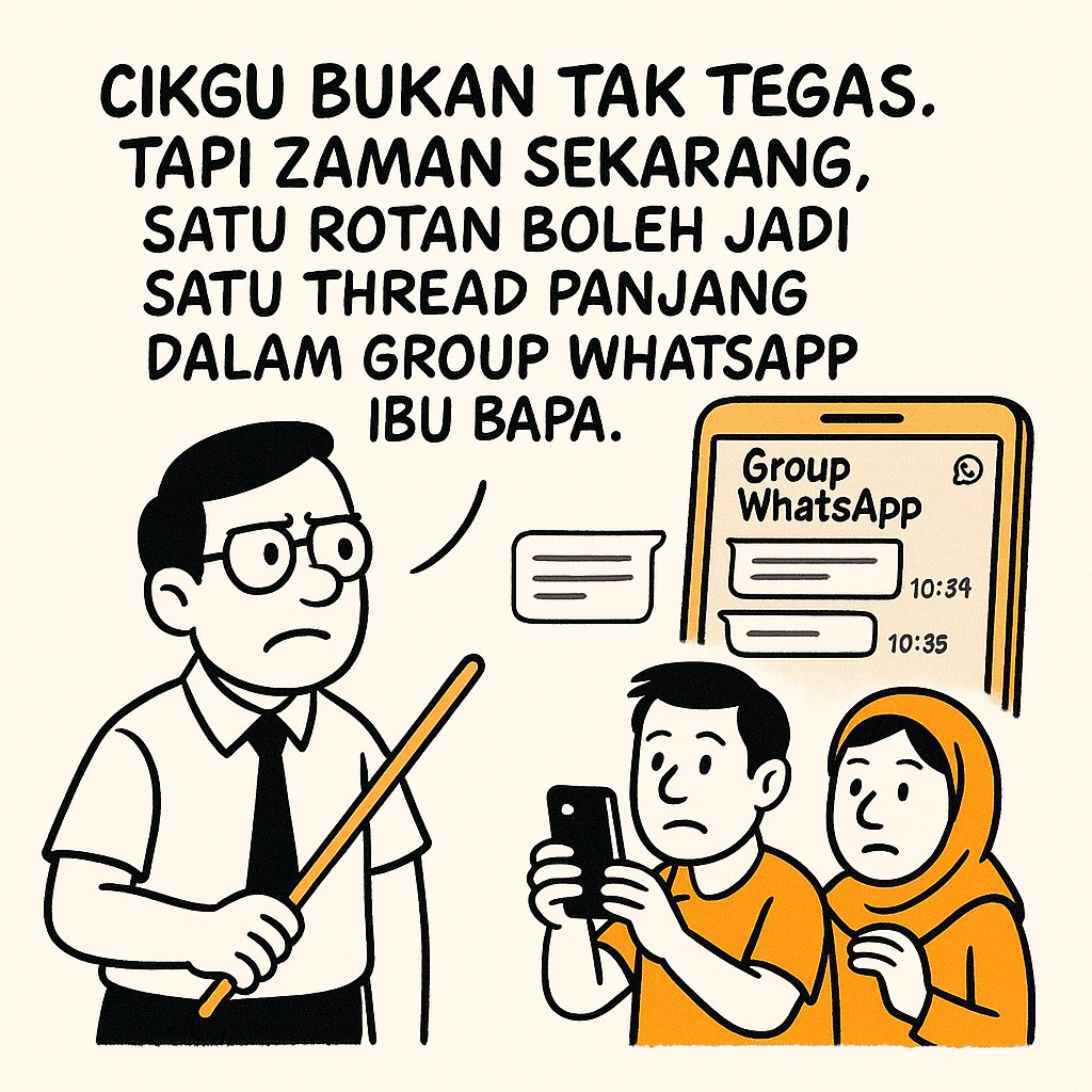 Ramai tak tahu, pekeliling kuasa merotan cikgu tak pernah ditarik balik sejak dikeluarkan oleh KPM pada tahun 2003.

Maksudnya, rotan masih dibenarkan.

Yang berubah bukan undang-undang.
Yang berubah ialah budaya dan cara masyarakat melihat disiplin.

Dulu bila cikgu rotan, ibu