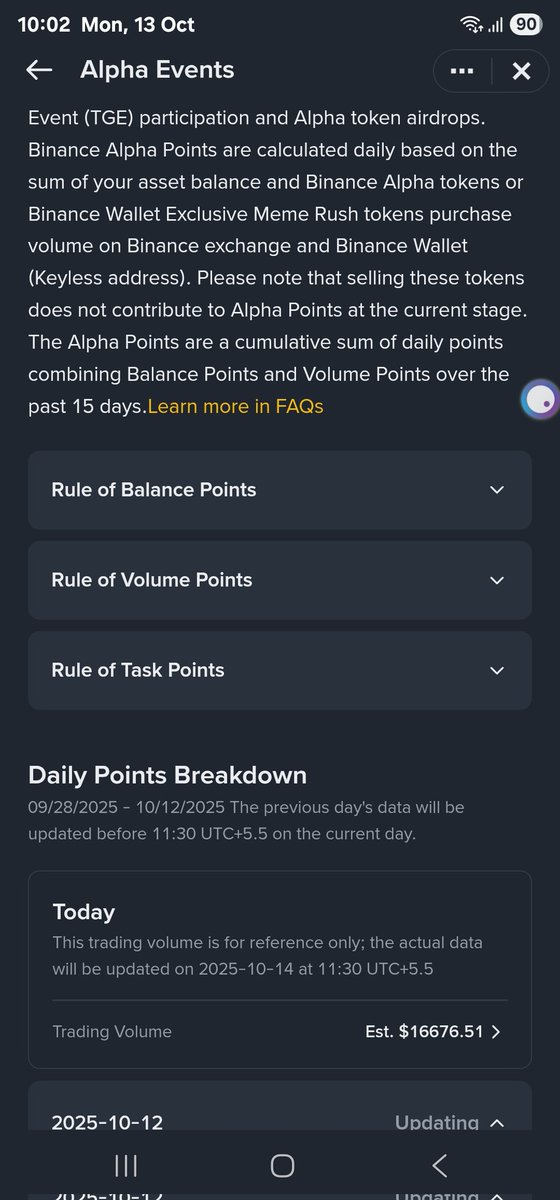 Day 14 of Alpha Farming on <a href="/binance/">Binance</a> 💹
• Volume: $16K+ → 14 pts
• Balance: $500+→ +1 pt/day
• Total: 15 pts/day
• Gas: $1.82
Traded token - AOP, KOGE
🎯 Goal: 225 pts / 15 days
#AlphaFarming #Binance             #binancealpha #wallet #Web3 
Total points- 195
