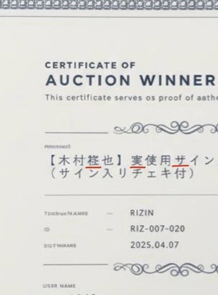 rizin 木村柊也サイン入り実使用グローブ証明書チェキ付き