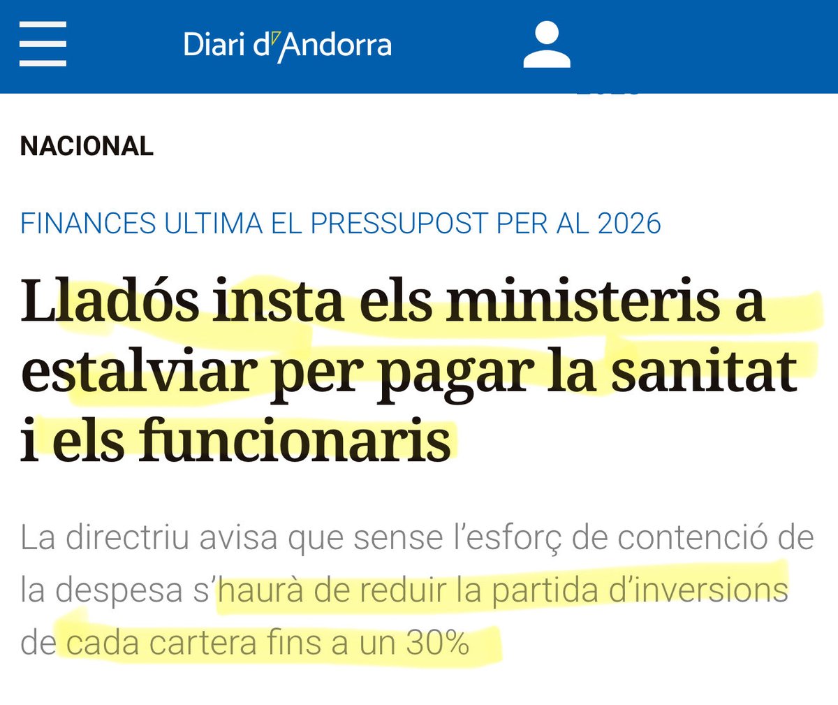 Pressió fiscal de rècord per pagar unes despeses de funcionament creixents que amenacen la inversió pública… 

Estem entrant en una dinàmica pressupostària perillossísima que ha dut, per exemple, França on és

Comencem a fer tard

Pressió fiscal de rècord diariandorra.ad/nacional/25101…