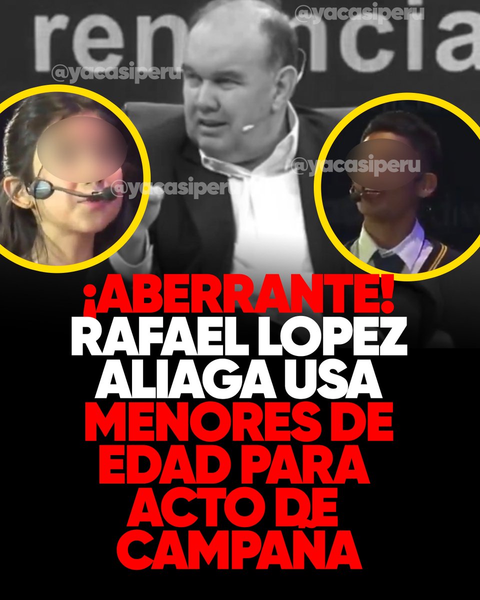 ¿OBSESIONADO CON MENORES DE EDAD?
Rafael López Aliaga usó MENORES DE EDAD para acto proselitista. Armó todo un show de “Rendición de cuentas” y expuso a dos menores de edad para que lo alaben. Un hecho ABERRANTE. Repudio TOTAL. 

Tags: Plaza San Martín #ElValorDeLaVerdad