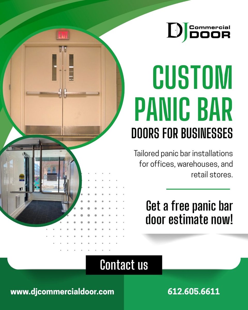 djcommercialdor's tweet image. Safety meets smart design! 🚪✨
Upgrade your business with custom panic bar doors that provide instant security and smooth exits when it matters most.
Get your free estimate today!
📞 612.605.6611
🌐 djcommercialdoor.com
#CommercialDoors #BusinessSafety #SecuritySolutions