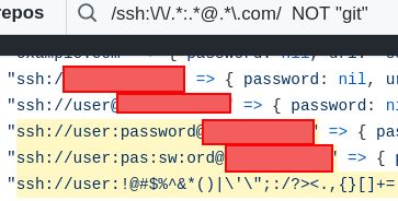 viehgroup's tweet image. The new cs.github.com search allows for regex, which means brand *new* regex GitHub Dorks are possible!
Eg, find SSH and FTP passwords via connection strings with:
/ssh:\/\/.*:.*@.*target\.com/
/ftp:\/\/.*:.*@.*target\.com/
#infosec #bugbountytips #bugbounty