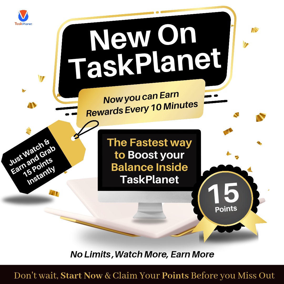 taskplanetpro's tweet photo. 15 points every 10 minutes 

#TaskPlanet #EarnFromHome #RewardTime #InstantCash #WatchAndEarn #OnlineEarnings #TaskPlanetRewards #EarnEvery10Minutes #MakeMoneyOnline #BoostYourBalance #TaskPlanetIndia #WatchToWin #EarnSmart https://t.co/EvHyzfJp4O