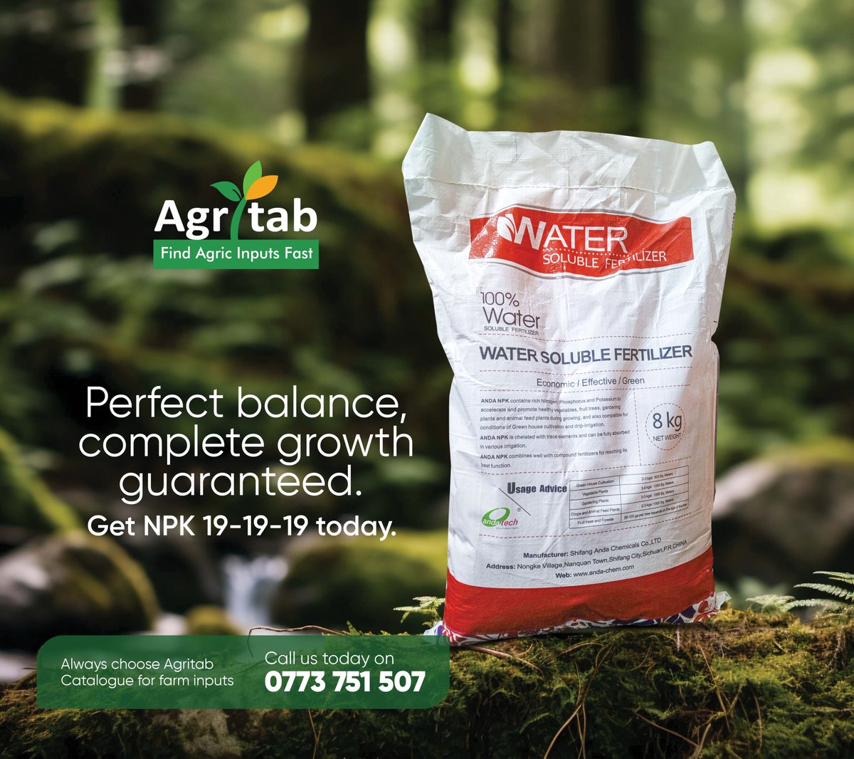 agritabcart's tweet image. Struggling for vigorous crop growth?
Unlock your farm's full potential with NPK 19-19-19. This water soluble fertilizer ensures a perfect nutrient balance for complete and healthy growth.
Always choose Agritab Catalogue for farm inputs.
#Agritabcart #FarmInputs #YieldBoost