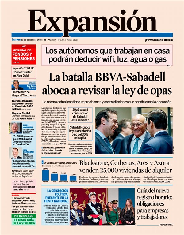 Servimedia's tweet image. 🤔📝 La batalla #BBVA - #Sabadell aboca a revisar la ley de #opas 

💊 #Rovi producirá fármacos para #NovoNordisk como el #Ozenpic 

🗞️temas en las #portadas de la prensa económica 👇