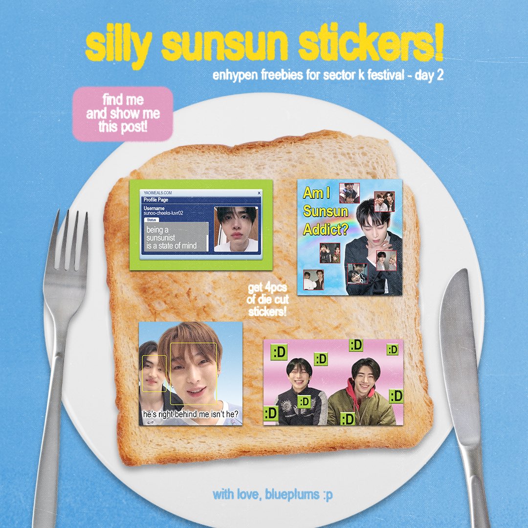 ★★☆ silly sunsun stickers! 
enhypen freebies for sector k (day 2)
by <a href="/bluepIums/">nat</a> 

how to claim…?
🏄🏻‍♀️ rt + like
🛋️ come find me &amp; show me this post

p.s. very limited &amp; fcfs :p see you there!