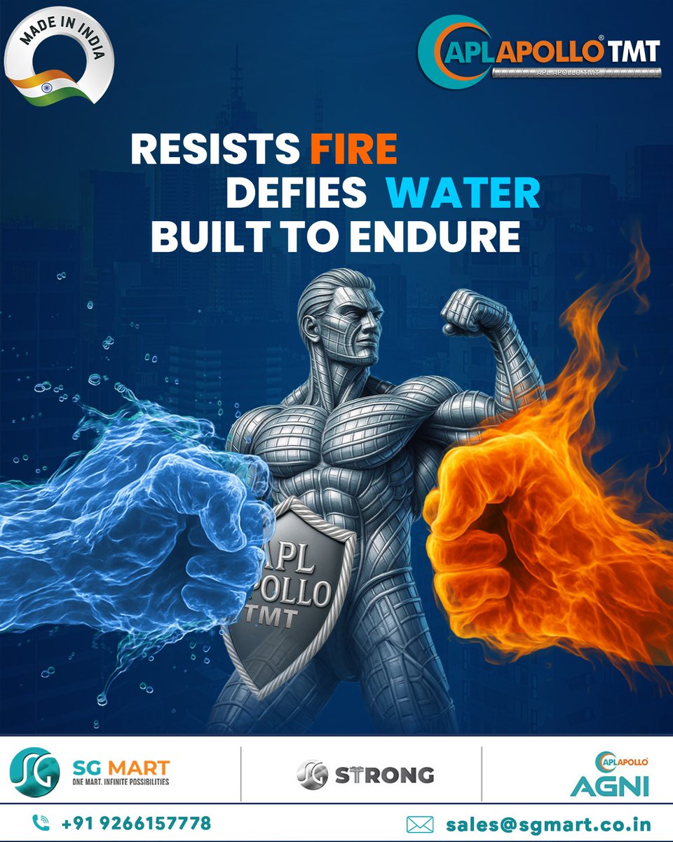 sgmart_official's tweet image. 🔥 Fire? Defied. 🌊 Water? Denied.
Strength? Unmatched.

This is steel that’s built to endure. 💪

📞 +91 9266157778 | 🌐 aplapollosgtmt.com

#BuiltToEndure #TMTBars #StructuralStrength #APLAPOLLOTMT #SalmanKhan #GetBlessings #TataCapitalLimited #Panthers