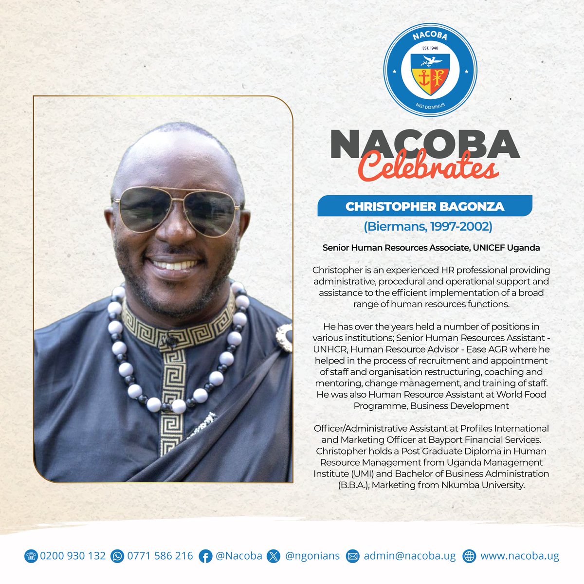 <a href="/ngonians/">NACOBA</a> today we celebrate <a href="/kristoph_sunny/">Christopher Bagonza</a> we see the great work of selfless service you are doing for the community and are proud of you. We salute you sir 🫡🥳🎉
#nisidominus