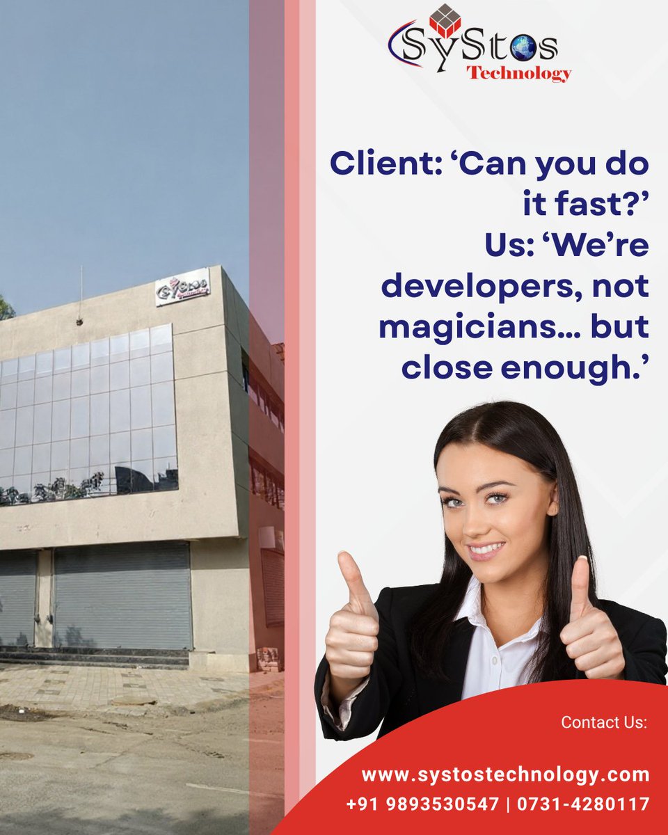 SystosTech's tweet image. Client: “Can you do it fast?”
Us: “We’re developers, not magicians… but honestly, we’re pretty close!”

Because for us, it’s not just coding- it’s crafting experiences that wow.

systostechnology.com

#SyStosTechnology #DeveloperHumor #WebDevelopment #CodingLife