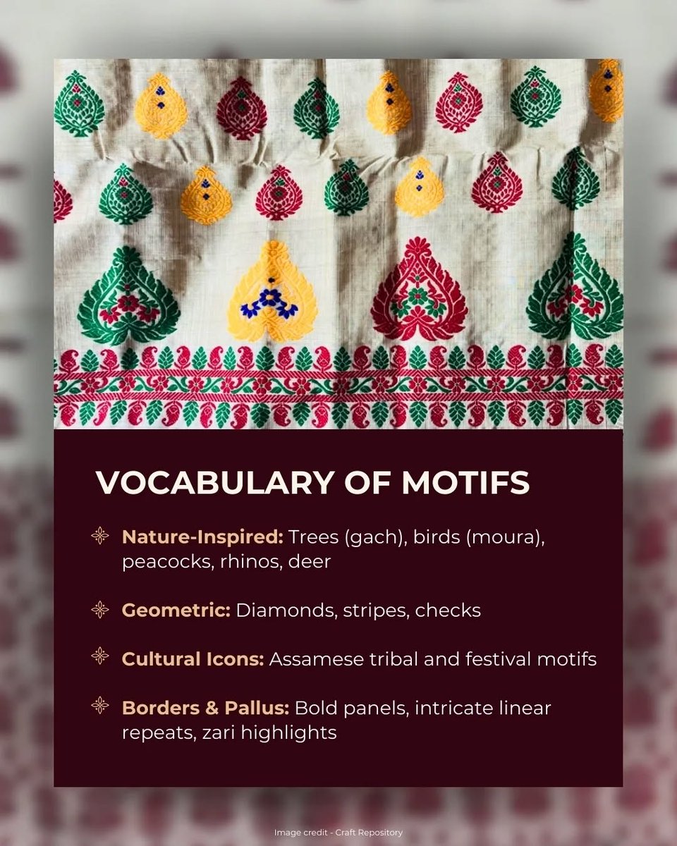 TexMinIndia's tweet photo. (2/2) A Muga saree is equivalent to a time machine. Draped once, it outlives moments, outshines seasons, whispers stories of kings, queens, and weavers who dared to make eternity tangible. https://t.co/SwNAW4hMAl
