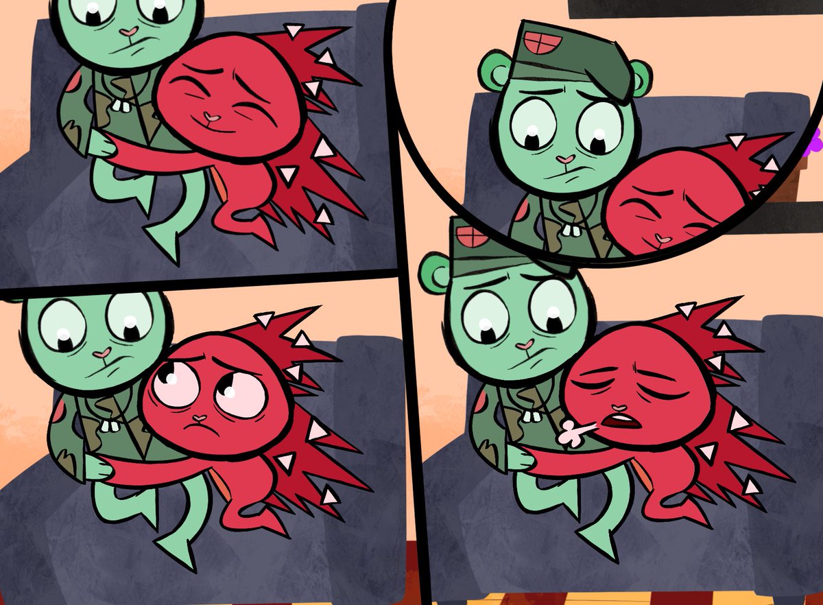 RizardLiz's tweet photo. A continuation of Very unaware! Wasn’t sure if it got too suggestive on the 3rd image so I apologize if they did! #htf #happytreefriends #htfkapow #flippy #flaky #flippyxflaky #fanart
https://t.co/lLvbJYQ1hD https://t.co/lPksF2pPda