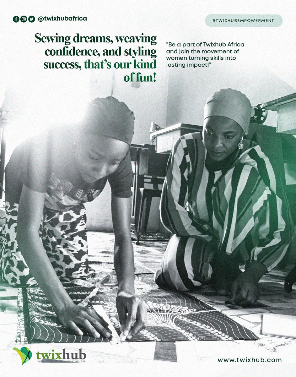 twixhubafrica's tweet image. Sewing dreams, weaving confidence, and styling success, that’s our kind of fun!
Be a part of Twixhub Africa and join the movement of women turning skills into lasting impact
#twixhubafrica #skilldevelopment #creatingimpact #dreams #successdriven #sewing