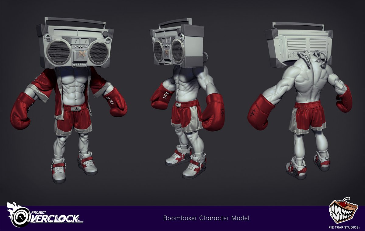 Meet the Boom Boxer from Project Overclock — a stylized fighter sculpted in ZBrush and Marvelous Designer, mixing semi-realistic anatomy with 80s boombox attitude. Created by Pie Trap Studios for early concept exploration.

#GameArt #3DModeling #StylizedArt #PieTrapStudios