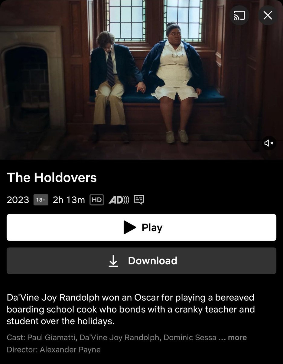 TarizSolis's tweet photo. Salah satu comfort movie andalanku, The Holdovers, akhirnya tayang di Netflix!

Ini cerita orang-orang kesepian & berduka yg temukan pelipur lara dari orang asing. Bukan rasa sedih yg ditinggalkan, melainkan rasa nyaman melihat aksi kebaikan & penguatan hati bahwa ditengah situasi dunia yg kian dingin tak bersahabat, semrawut serta penuh bajingan ini, masih ada orang-orang baik yg tulus peduli.

Bikin ketawa, menangis & hati penuh ❤️