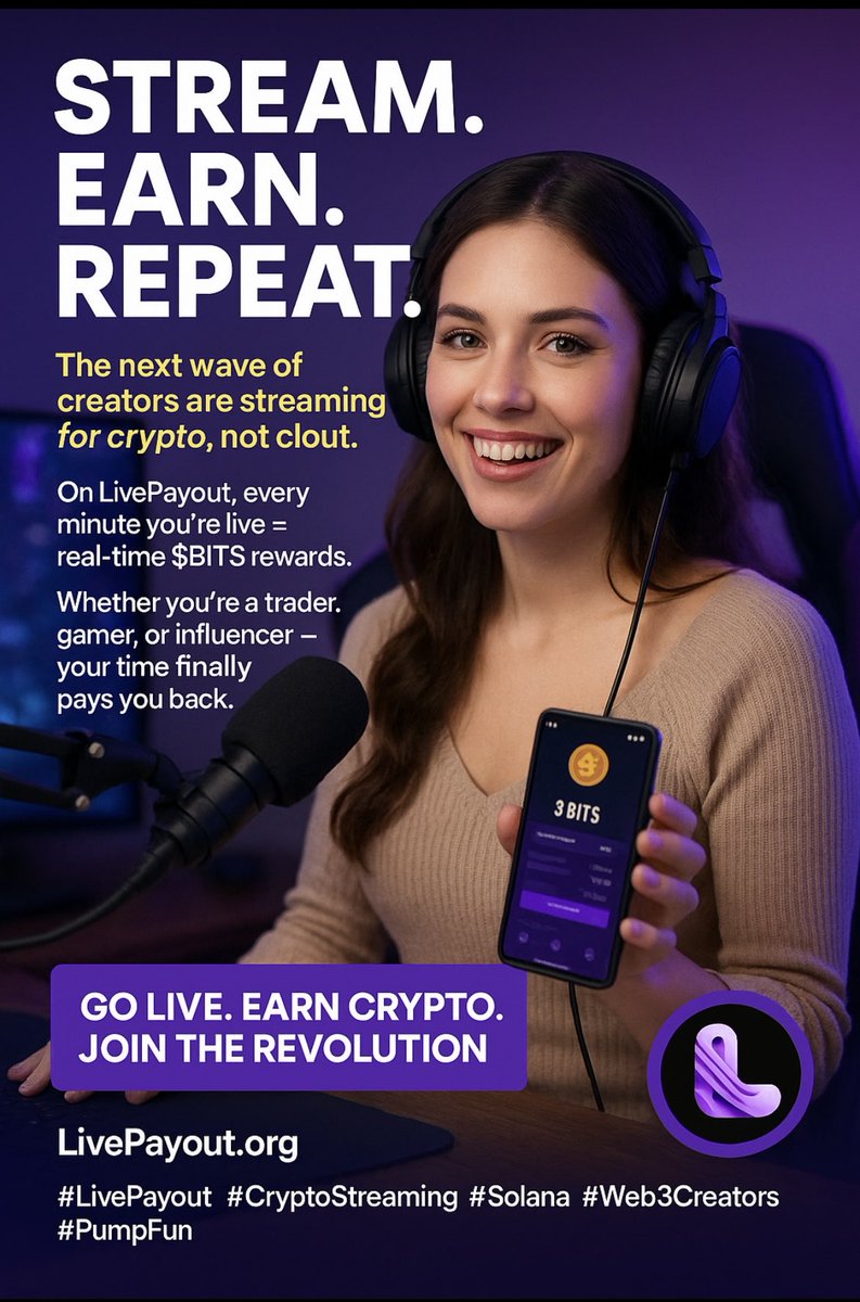 🔥 Stream. Earn. Repeat.

The next wave of creators are streaming for crypto, not clout. 💰🎥
On LivePayout, every minute you’re live = real-time $BITS rewards.

Join the revolution 👉 LivePayout.org
#LivePayout #CryptoStreaming #Solana #Web3Creators #PumpFun