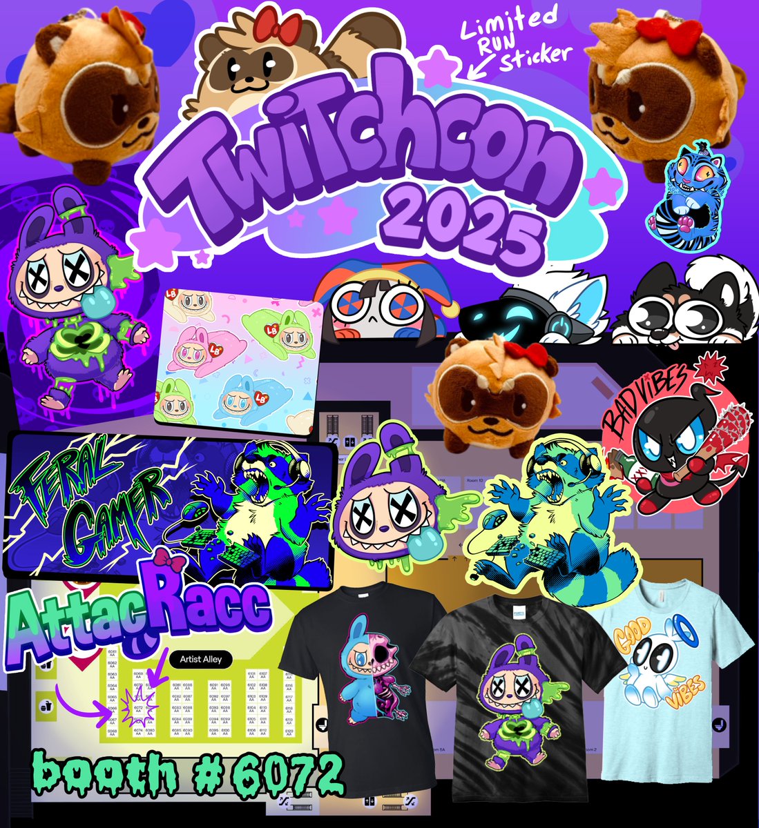 💜 Catch me this Friday-Sunday at TWITCHCON in the Artist Alley! 💜

⏩  Artist Alley booth # 6072   

🎥 IRL streams live from TC Fri+Sat night  

🎨 I'm also hosting Sketch &amp; Swap ART JAM! 5pm PDT SAT @ the CoolCat Workshop!  

#TwitchCon  #twitchcon2025  #TwitchConSanDiego