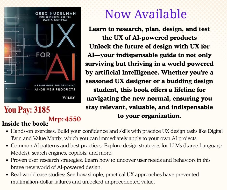 computerbookshp's tweet image. UX for AI: A Framework for Designing AI-Driven Products By @designcaffeine  (Author) @WileyGlobal  (Publisher) Buy from Computer bookshop using this link: tinyurl.com/u7td2ard #generativeai #artificalintelligence #datamodeling #databasemanagement #webusability #programing