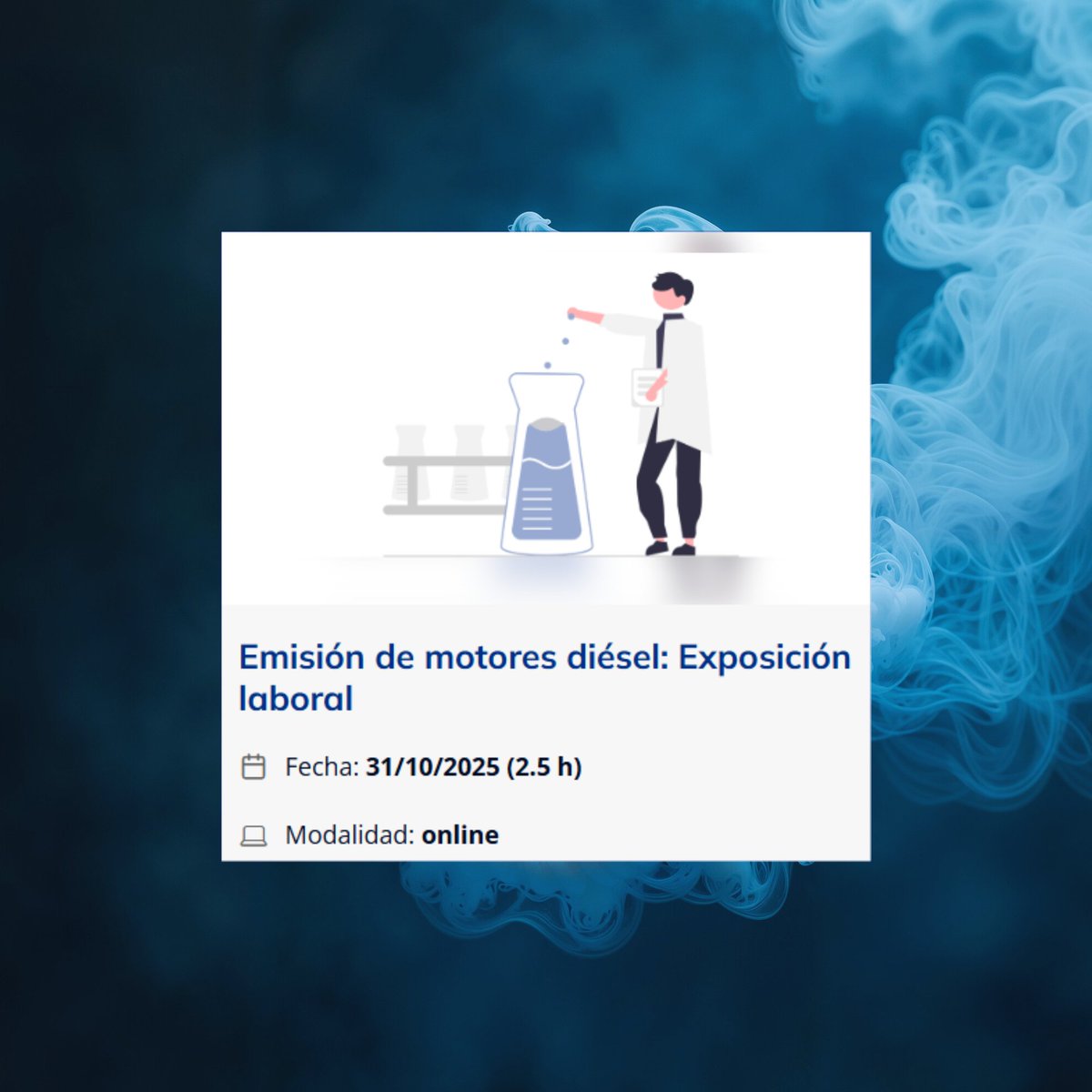 INSST_MITES_GOB's tweet image. 📢 Últimas plazas “Exposición a emisiones de motores diésel” 💨

🔵 Evalúa y controla este riesgo químico laboral
🔵 Aplica las medidas preventivas

📅 31/10/2025 ¡Online!

Más información e inscripciones: 🔗 run.gob.es/dmv1a4ff

#FormaciónPRL #INSST