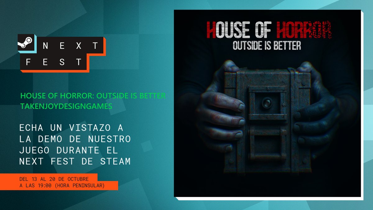 🚨 ¡Es oficial! House Of Horror: Outside Is Better formará parte del Steam Next Fest – Octubre 2025! 🎮Jugá nuestra demo, compartí este anuncio y agreganos a tu lista de deseados en Steam.
¡Tu apoyo mantiene vivo nuestro terror indie! 🖤
#NextFest #SteamNextFest #IndieHorror
