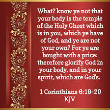 InnocentByabag5's tweet photo. Do you not know that your body is a temple of the Holy Spirit, who is in you, whom you have received from God? You are not your own; you were bought at a price. Therefore honor God with your body.—1 Corinthians 6:19-20 https://t.co/Rl7b2z1T5o