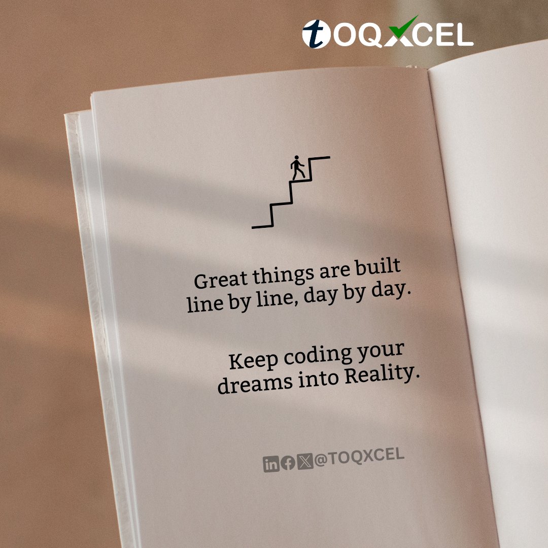 toqxcel's tweet image. Great things are never built overnight.

They come alive through patience, code, and passion — line by line, day by day. 💡

Follow @toqxcel for more updates on digital solutions.

#Toqxcel #CodingJourney #Developers #Motivation #TechInnovation #DreamBig