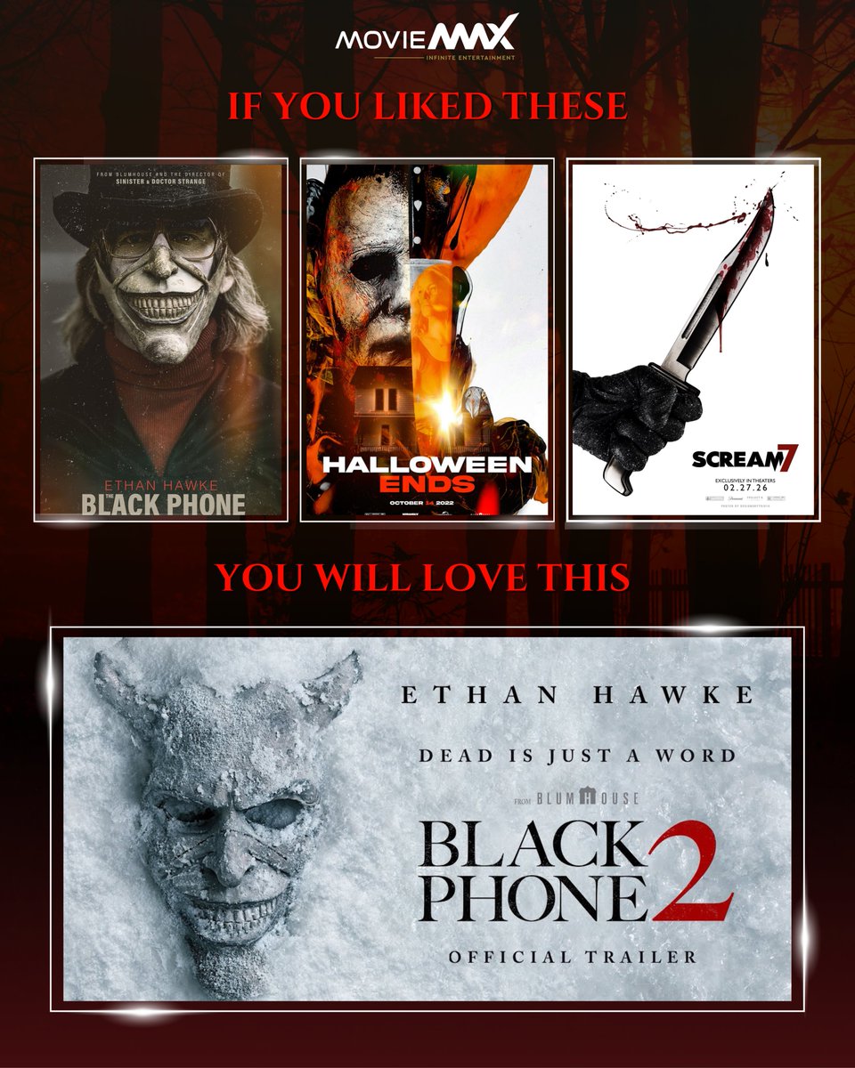 moviemaxoffl's tweet photo. If those horror thrillers had you on edge, The Black Phone 2 will leave you terrified. Are you ready witness the horror?
.
#BlackPhone2 releases at your favourite #MovieMax on 17th Oct
.
#TheBlackPhone #HalloweenEnds #Scream7 #HorrorFans #MovieMaxOfficial #InfiniteEntertainment https://t.co/lXGnqyK2t1