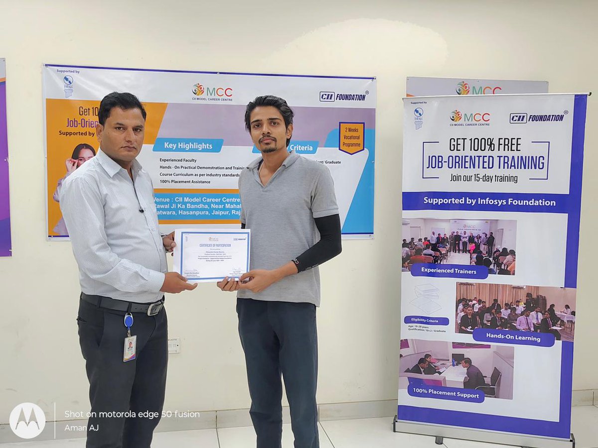 cii_mcc's tweet image. 🌟 CII-MCC Jaipur proudly distributed Certificates of Participation to candidates upon the successful completion of their Computer Training program, covering Basic to Advanced Excel.
#SkillDevelopment #DigitalEmpowerment #CareerGrowth #FutureReady #CII #MCC #Jaipur #IT #Careers