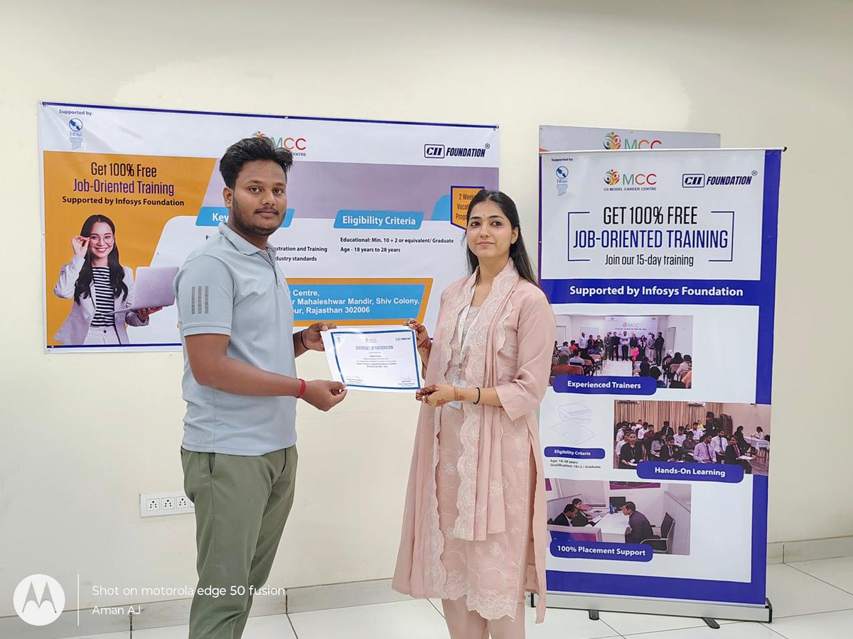 cii_mcc's tweet image. 🌟 CII-MCC Jaipur proudly distributed Certificates of Participation to candidates upon the successful completion of their Computer Training program, covering Basic to Advanced Excel.
#SkillDevelopment #DigitalEmpowerment #CareerGrowth #FutureReady #CII #MCC #Jaipur #IT #Careers