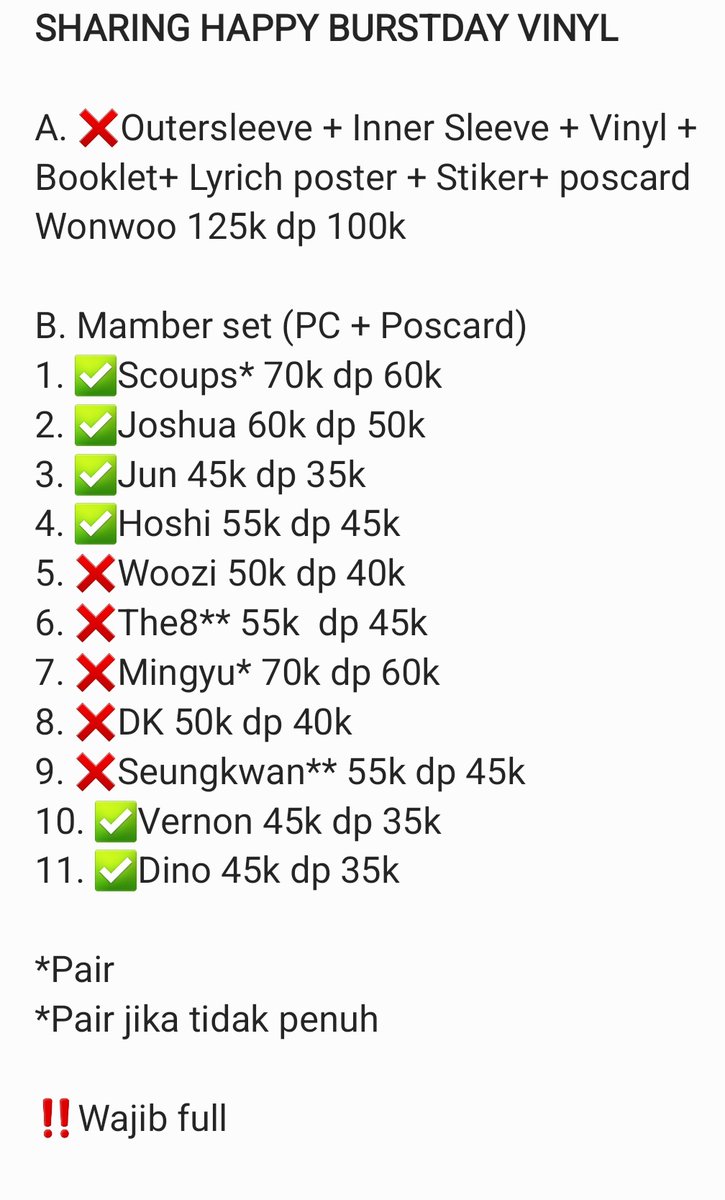 sweeteaaaaid_'s tweet photo. ‼️UPDATE‼️
✨️OPEN SHARING HAPPY BURSTDAY VINYL SEVENTEEN✨️

💰Price on pict 
✅Bersih Ina
🏡Go dom Bekasi https://t.co/cAWJGjUH2Z