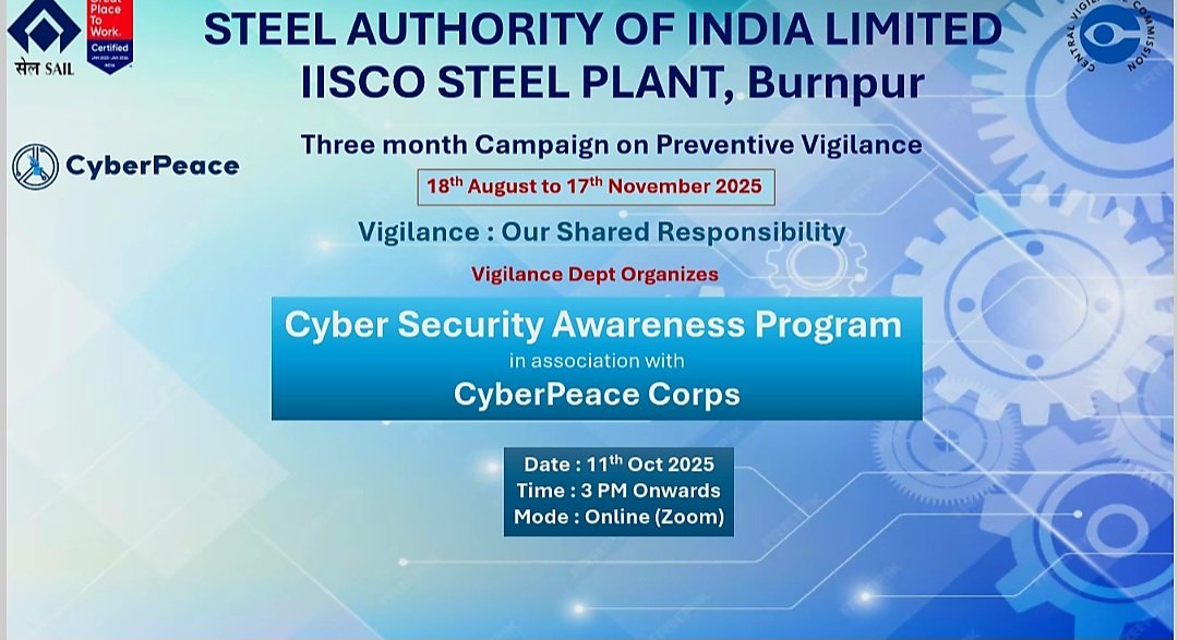 aninditagmishra's tweet image. Wonderful session on how industries need to up their cyber security prepared and awareness in the Age of AI.
IISCO Burnpur, 11th October 2025.
#cybersecurity #AI #awarenessiskey @cyberpeacengo @cyberpeacecorps
