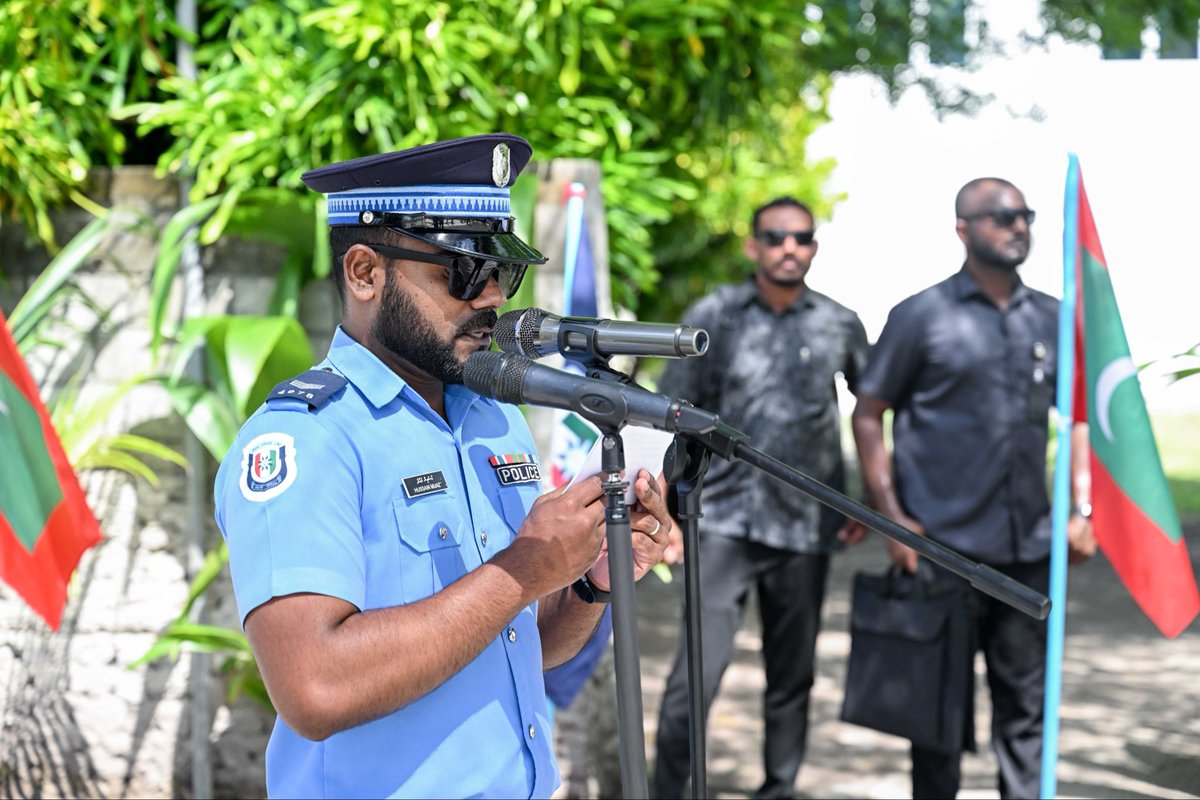 presidencymv's tweet photo. President Dr @MMuizzu attends the groundbreaking ceremony for the new police station in Sh. Noomaraa, reinforcing the Administration's commitment to strengthening security infrastructure.  

#RayyithunGaathah #ShaviyaniAtollVisit https://t.co/HrJoA93hbH