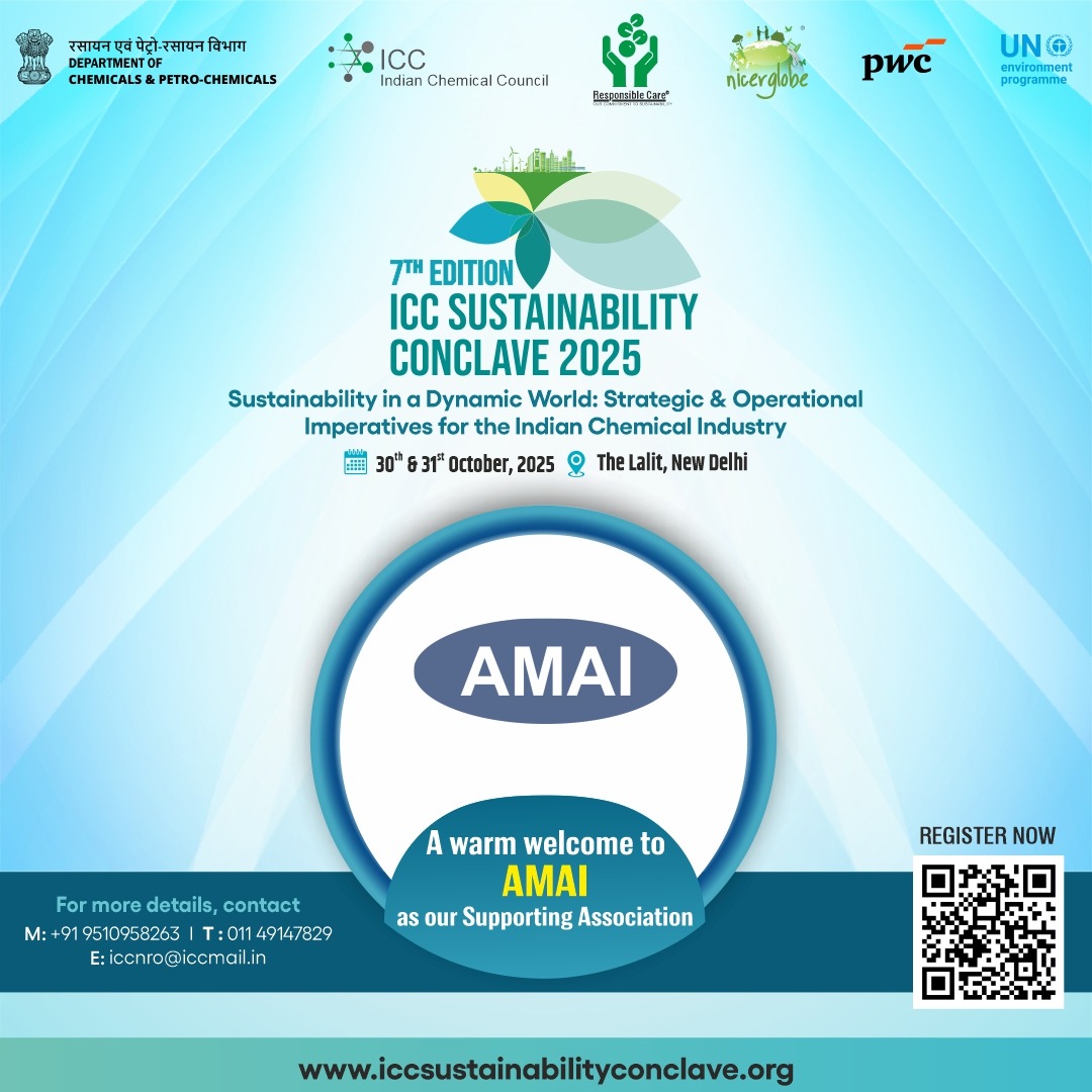 icc_india's tweet image. AMAI (Alkali Manufacturers Association of India) continues to lead, advocating for cleaner technologies, #energyefficiency, and safer operations &amp;amp; their support as a Supporting Association at the 7th ICC Sustainability Conclave is valuable.
#AMAI #SustainableIndustry