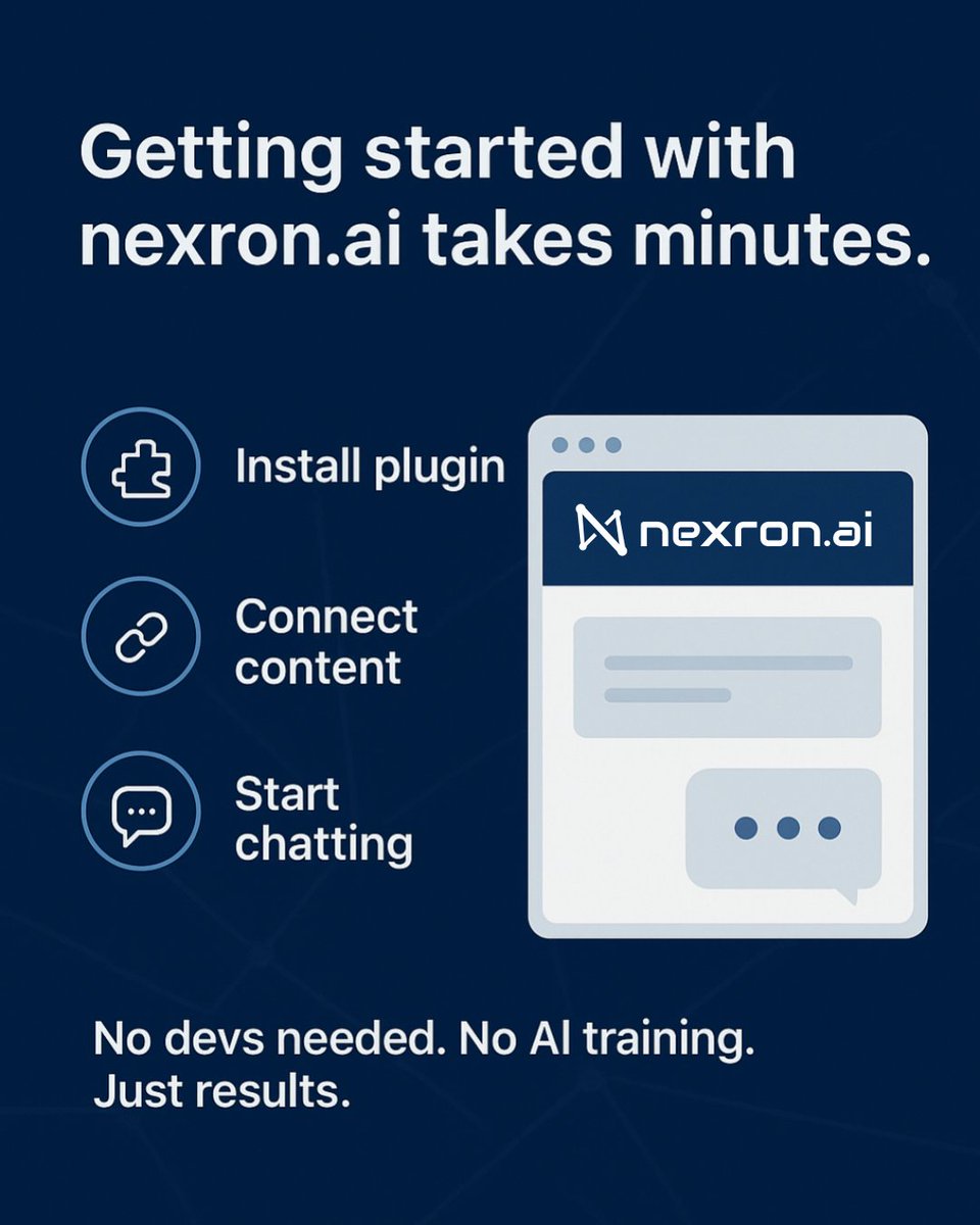 nexron_ai's tweet image. ⚙️ Getting started with nexron.ai takes minutes.
 ✔️ Install plugin
 ✔️ Connect content
 ✔️ Start chatting
 No devs needed. No AI training. Just results.
 #NoCodeTools #EasyAI #WordPressPlugin #nexronAI