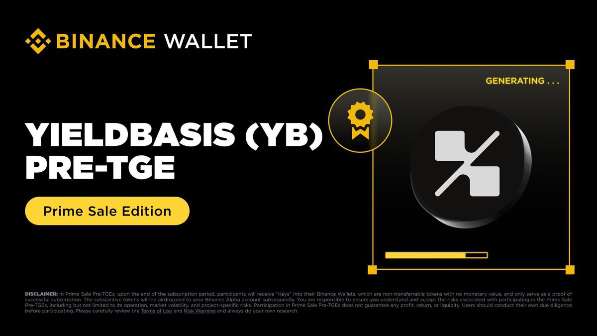 Binance Alpha Update Today’s Airdrop Schedule
 |October 13|

1st Pre-TGE Prime Sale Edition 
➩ YieldBasis $YB
  ⇾ Total Supply:  1B $YB
  ⇾ Circulating Supply: 95.24M $YB
  ⇾ Subscription Period: 8:00-10:00 (UTC)
  ⇾ Total Raise Amount: $2,500,000 in BNB
  ⇾ Total Token