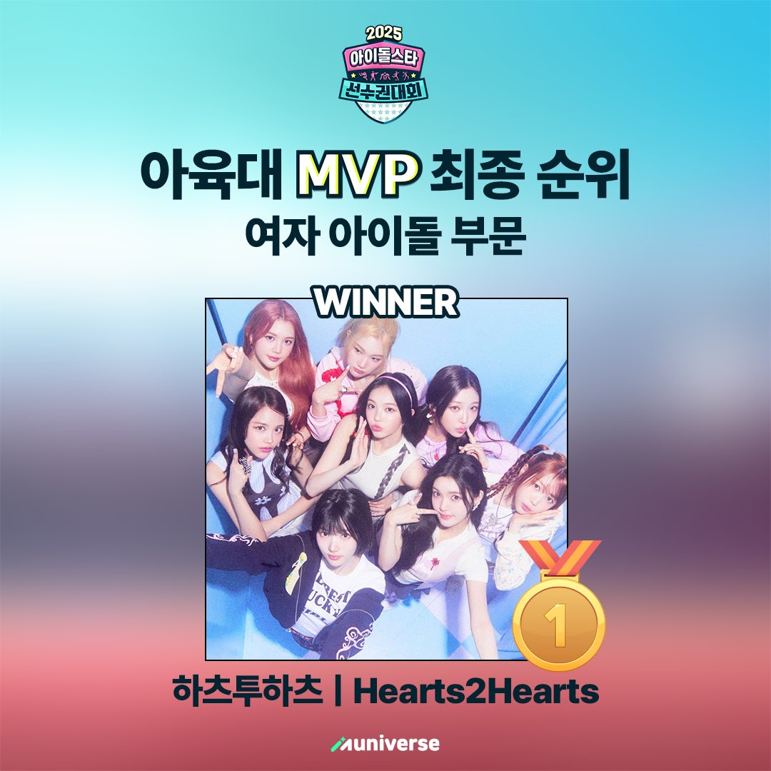 🎊 <아육대 MVP> 최종 우승자 발표 🎊

🥇 여자 아이돌 부문 MVP - Hearts2Hearts

축하드립니다 💝
📸 MVP 트로피 사진은 추후 X에서 공개될 예정입니다.