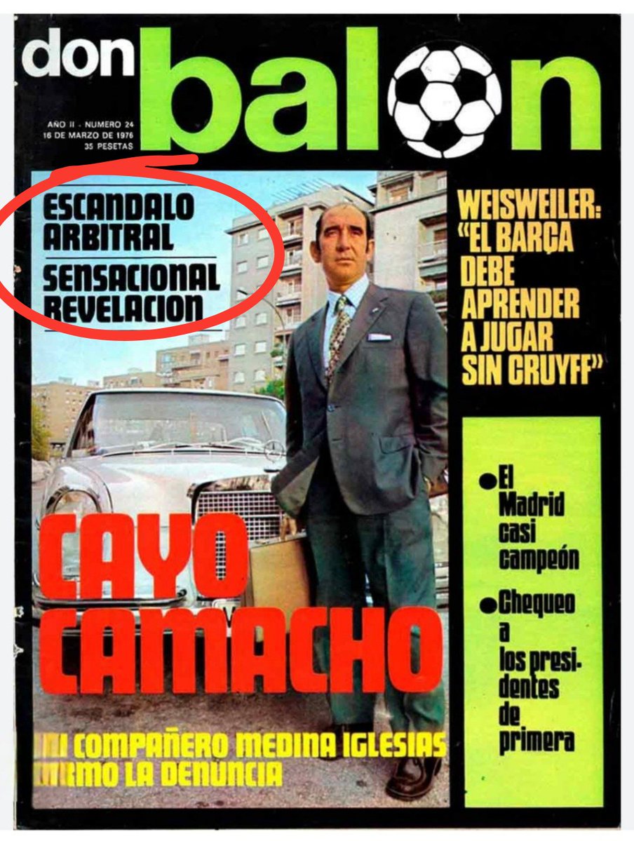 Neiraelvikingo's tweet image. Ese arbitro fue Antonio Camacho. Árbitro que por cierto, tambien estaba sobornado por el Barça y fue denunciado por un compañero llamado, Medina Iglesias.
Fue un escandalo brutal en los años setenta.
Que hizo Plaza?
- ¡Esconderlo en el cajón!