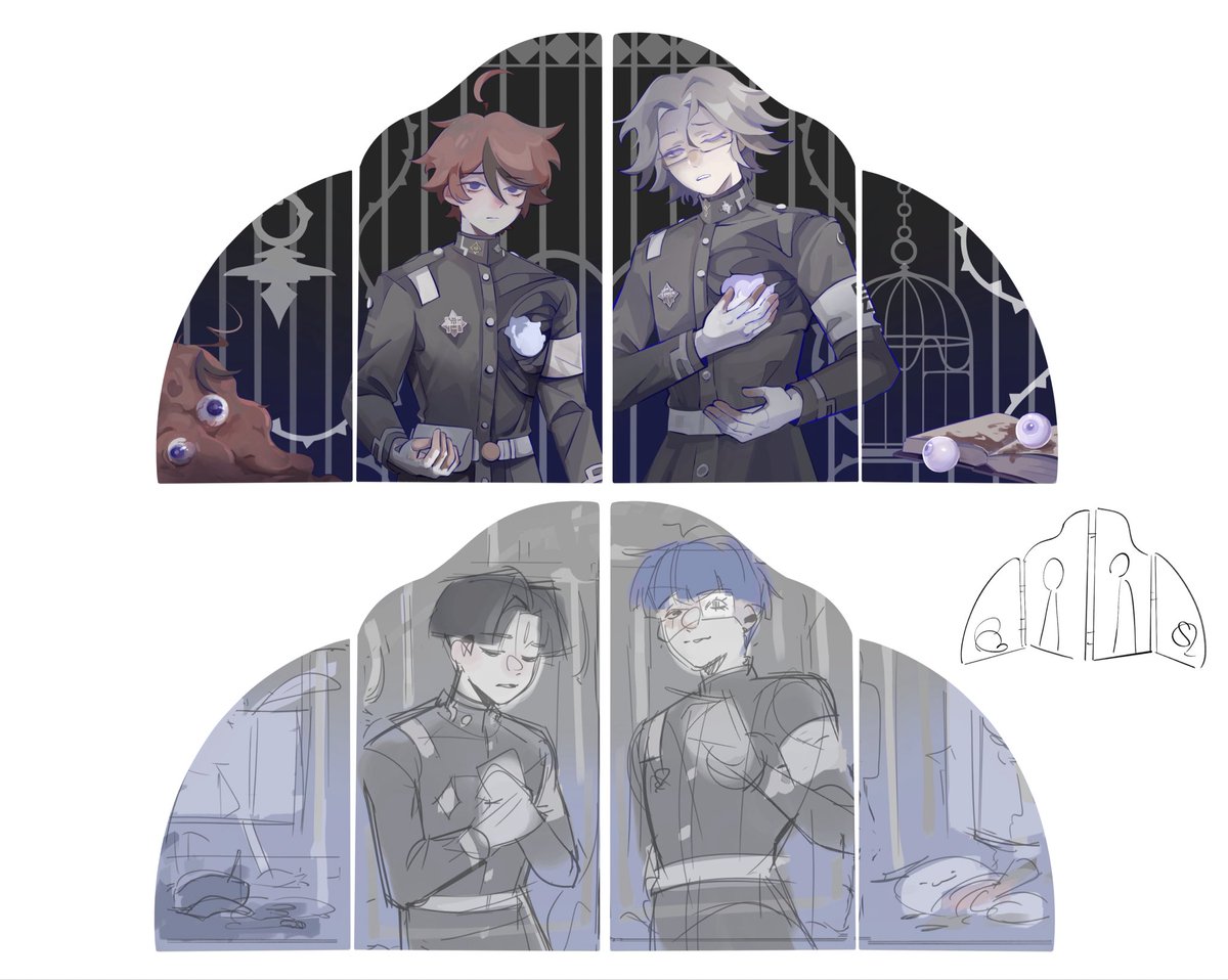 lumeloops's tweet image. Acrylic folding panel standees that I’m slowly working on,,,i will do it for yugamu and gaku,,,, ahhhhhh will d]fix things later.l..#hndr_FA