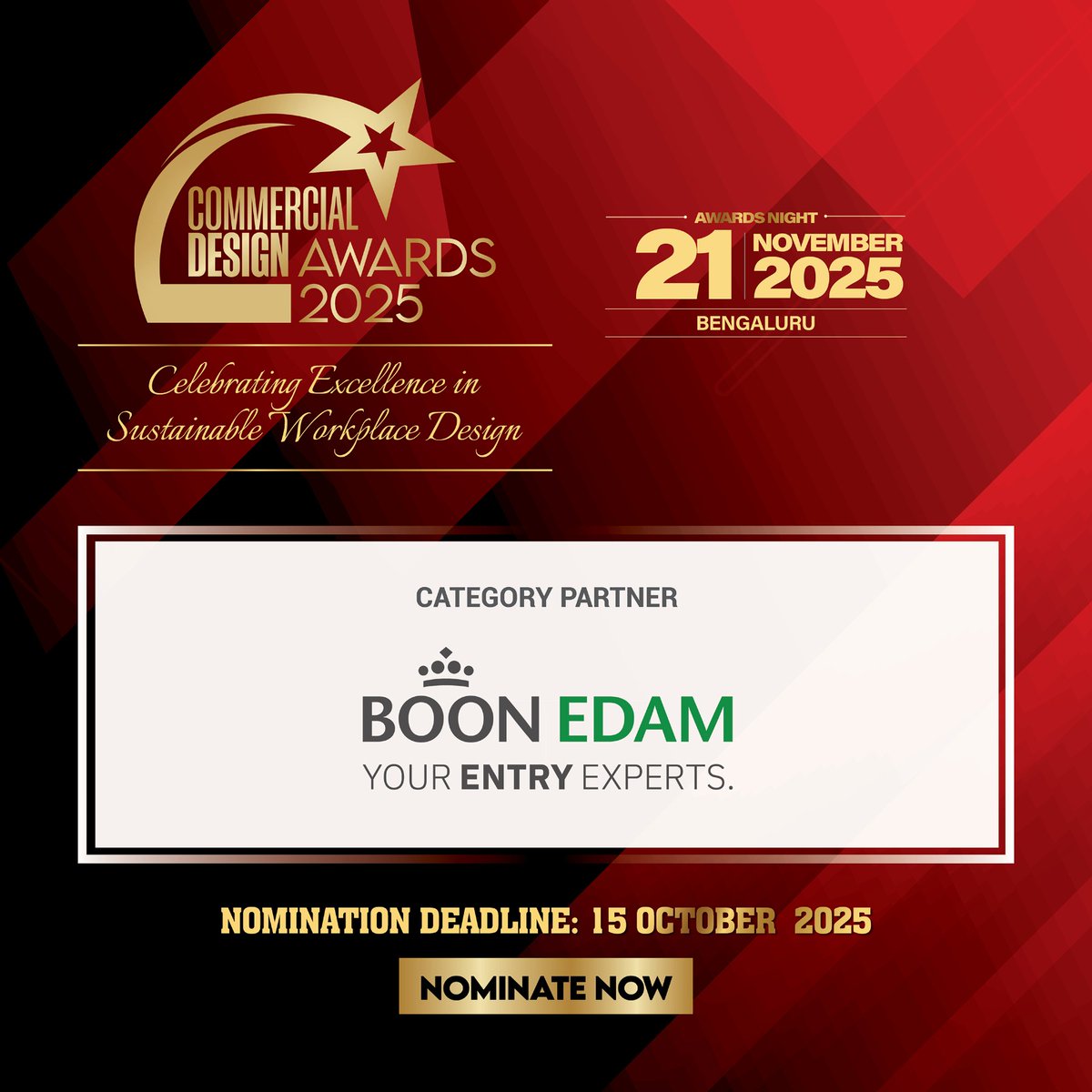 commdesignitp's tweet image. We are proud to announce Boon Edam as a Category Partner for the Commercial Design Awards 2025!

With their focus on design, sustainability, and security, Boon Edam sets the benchmark for the future workplace.

Nominate now! - lnkd.in/eDF9JKCd