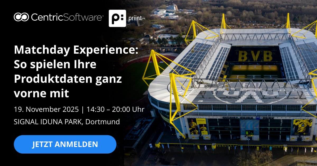 priint.com (@priint) on Twitter photo Gemeinsam mit Centric Software laden wir nach Dortmund ein!
Neben spannenden Praxisbeispielen werden wir gemeinsam das Stadion besichtigen und den Abend in der Loge bei kühlen Getränken und Essen beenden:
eu1.hubs.ly/H0nFNlb0 Gemeinsam mit Centric Software laden wir nach Dortmund ein!
Neben spannenden Praxisbeispielen werden wir gemeinsam das Stadion besichtigen und den Abend in der Loge bei kühlen Getränken und Essen beenden:
eu1.hubs.ly/H0nFNlb0