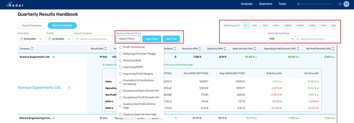 Prasiddh Shroff, CFA (@prasiddhshroff) on Twitter photo List of companies that have reported exceptional growth in Net Profit in Q2
You can apply many more filters
Source: Radar's Result Snapshot 
#RadarByDefinedge List of companies that have reported exceptional growth in Net Profit in Q2
You can apply many more filters
Source: Radar's Result Snapshot 
#RadarByDefinedge