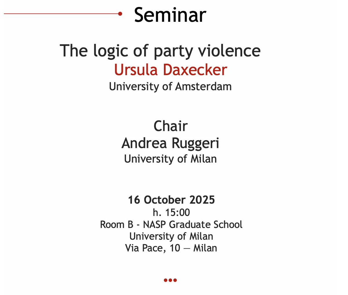 A great scholar and a very good friend coming to Milan: Ursula Daxecker. Thursday 16 October, 3 pm.