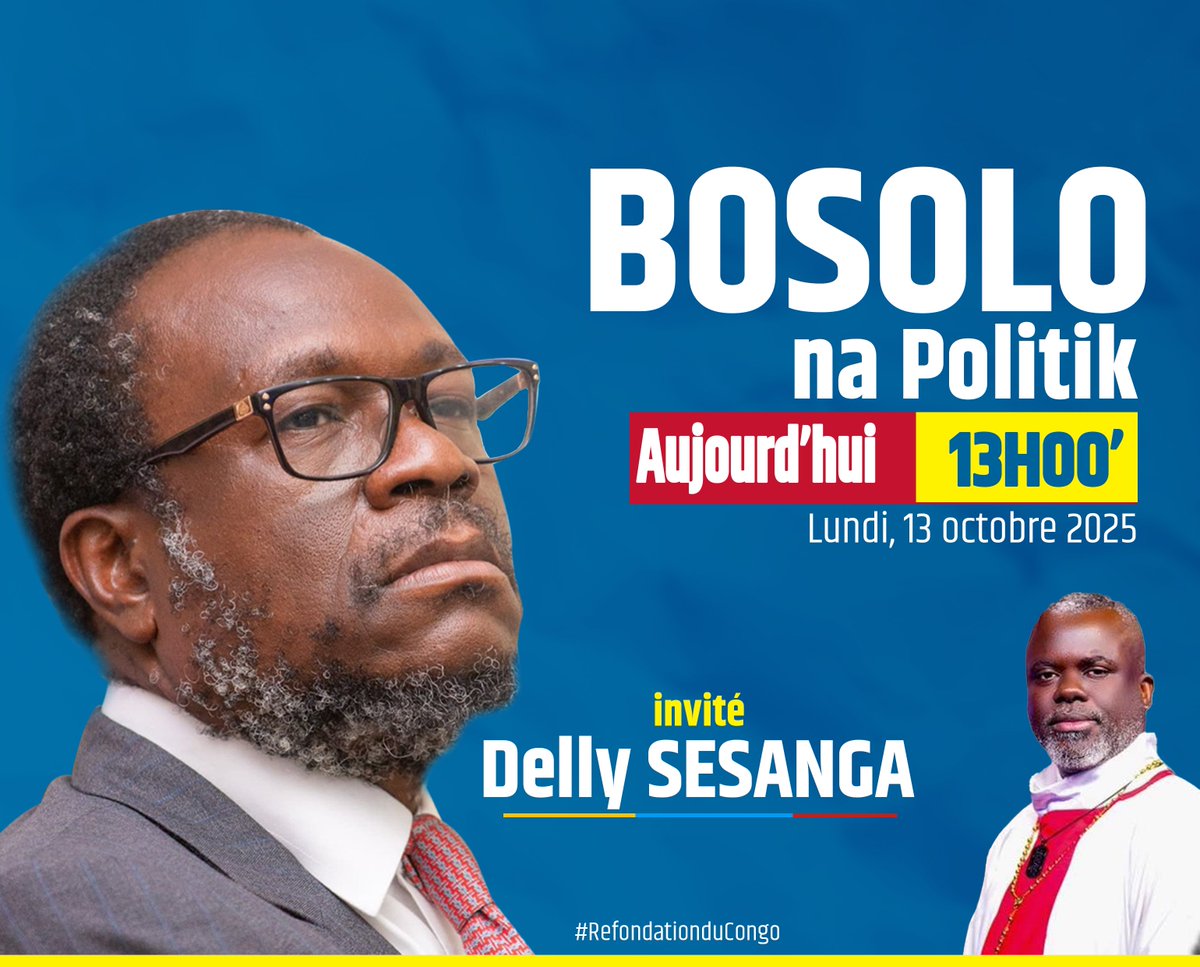 Delly SESANGA HIPUNGU (@dsesanga) on Twitter photo Ce Lundi 13 octobre 2025, à 13h00, je serai l'invité de l'émission 'BOSOLO NA POLITIK' AVEC <a href="/IsralMutombo11/">Israël Mutombo</a> sur BOSOLO Télévision. Ce Lundi 13 octobre 2025, à 13h00, je serai l'invité de l'émission 'BOSOLO NA POLITIK' AVEC <a href="/IsralMutombo11/">Israël Mutombo</a> sur BOSOLO Télévision.
