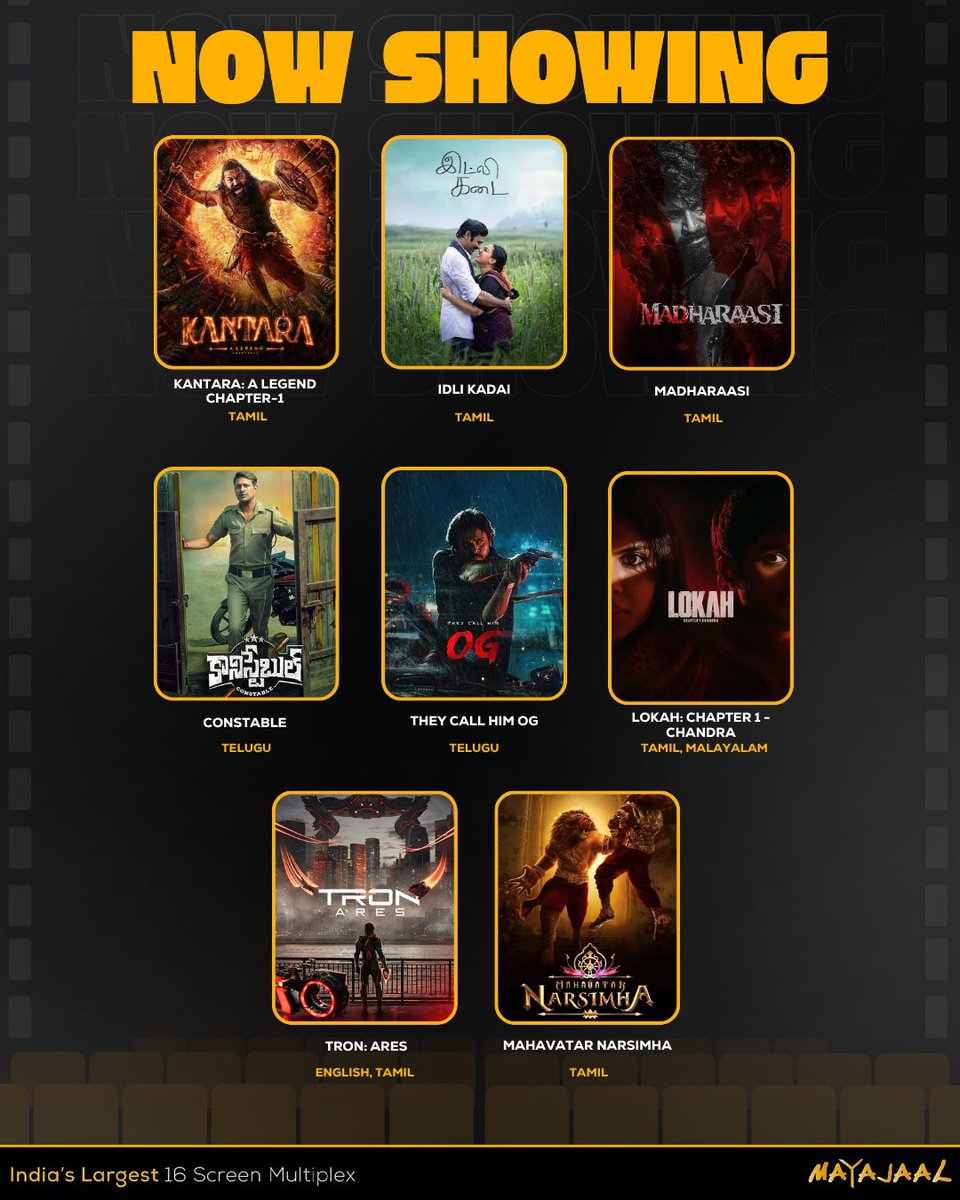 MayajaalECR's tweet image. Monday Mood: 😩😣😡
Cure: 🍿🎬🎥

Because streaming &amp;gt; stressing 🤷🏻‍♀️

🎟️ bit.ly/3sVdbqD

#KantaraALegendChapter1 #IdliKadai #Madharaasi #Constable #TheyCallHimOG #LokahChapter1Chandra #TronAres #MahavatarNarsimha #Rishabshetty #Rukminivasanth #Dhanush #Sivakarthikeyan…