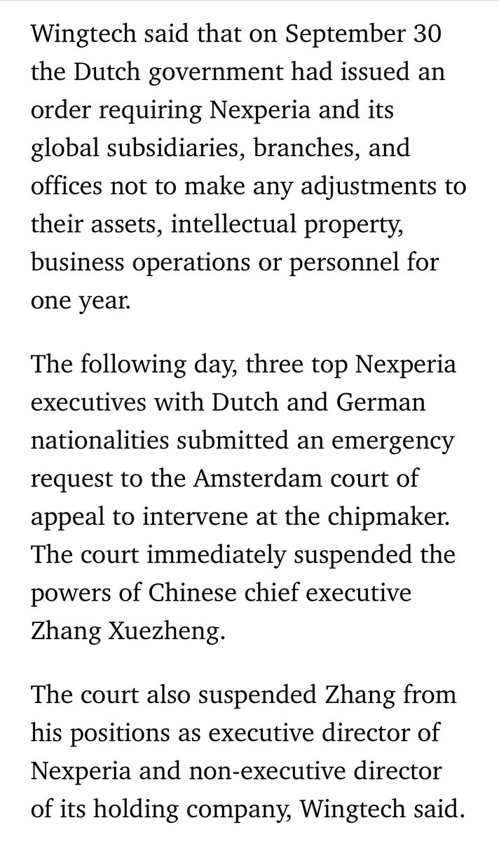 …to 2025. 

„The following day, three top Nexperia executives with Dutch and German nationalities submitted an emergency request to the Amsterdam court of appeal to intervene at the chipmaker“. 

ft.com/content/605e54…