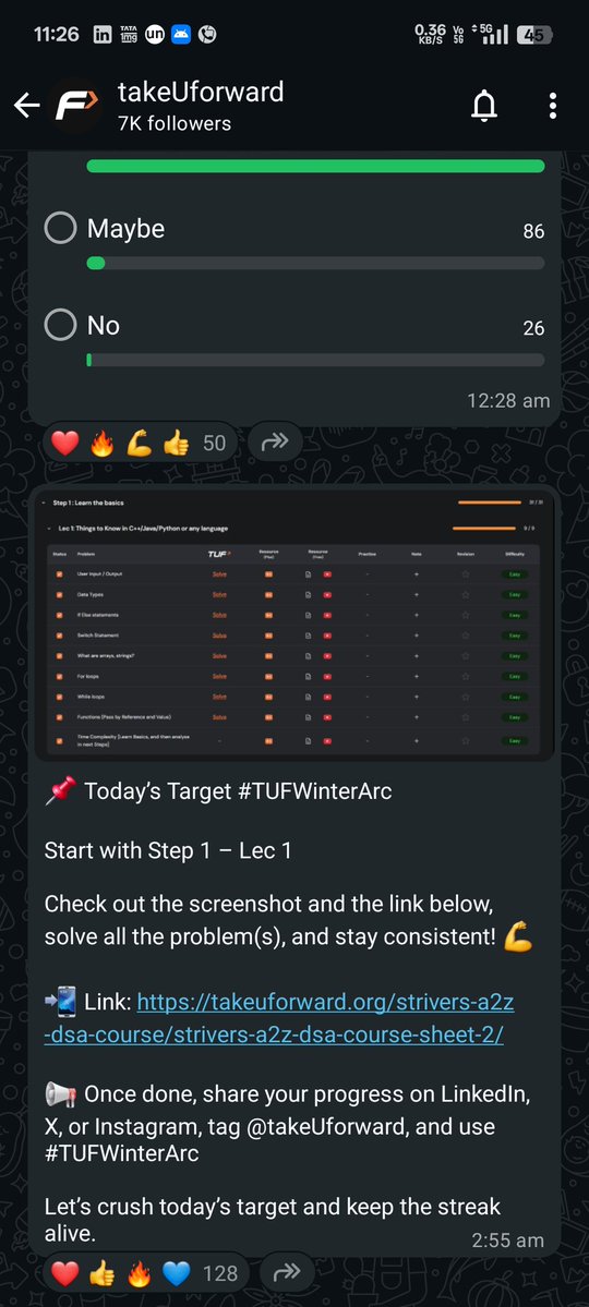Neha_Donekar's tweet image. Challenge accepted ✅
Starting the #TUFWinterArc with full energy! @takeUforward_ 💻
Daily DSA grind, consistent mindset, unstoppable growth 🚀
I’ll post my progress updates right here on X !
#CodingChallenge #TUFWinterArc #Consistency